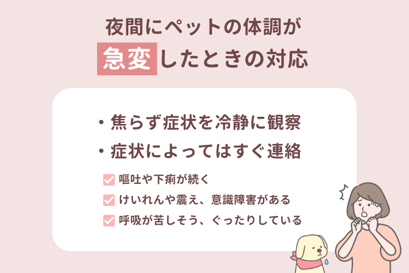 夜間にペットの体調が急変したときの対応