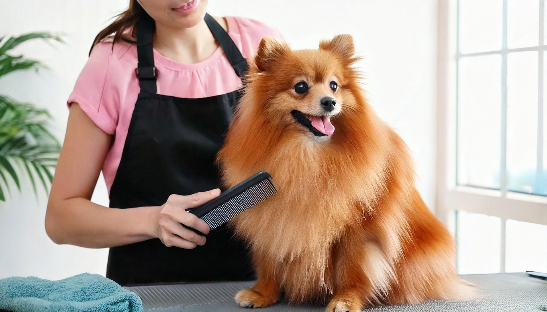 ペットサロンでトリミングされる犬