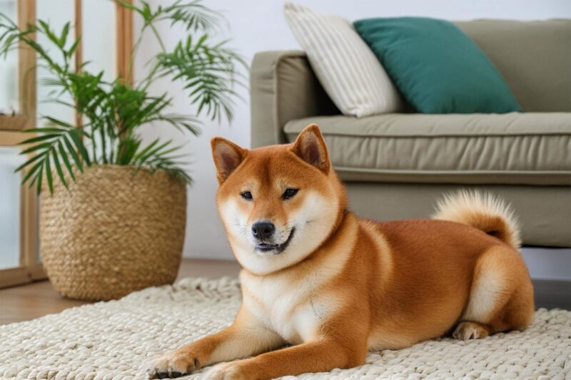 座る芝犬