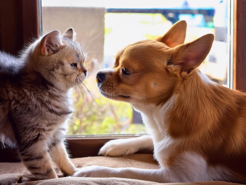 親しげな犬と猫